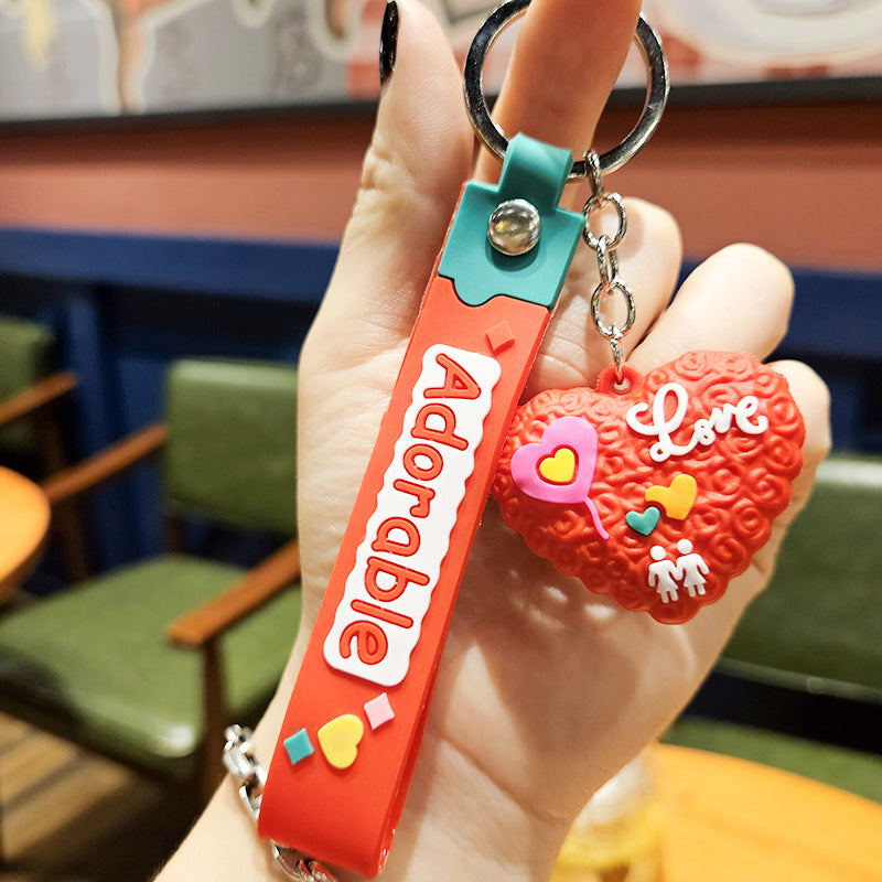 Cartoon Heart PVC Soft Glue Keychains Cute Keychain