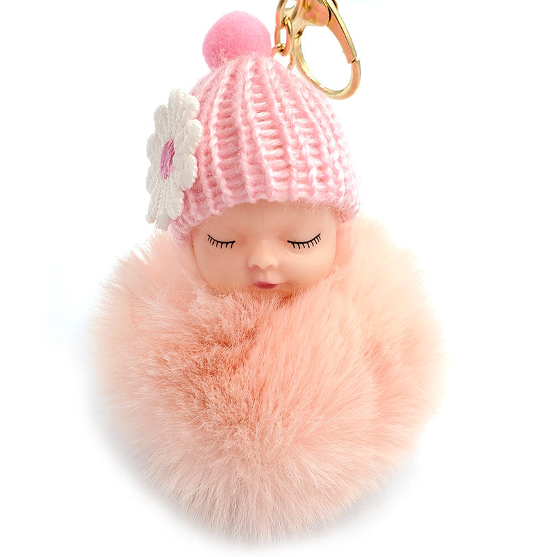 Cute sleeping doll keychain fur ball pendant