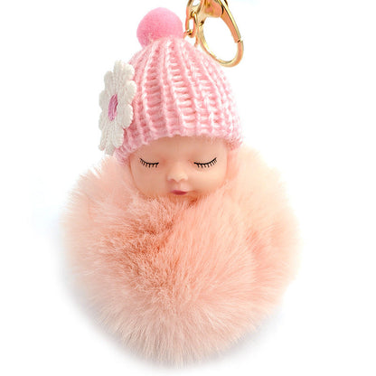 Cute sleeping doll keychain fur ball pendant