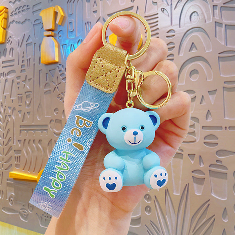 Cartoon Resin Sitting Bear Keychain Cute Keychain