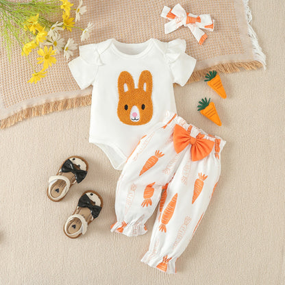 Easter Rabbit Embroidered Harper T-shirt Pants Cotton Set