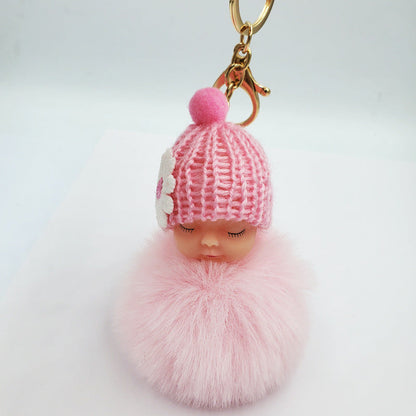 Cute sleeping doll keychain fur ball pendant