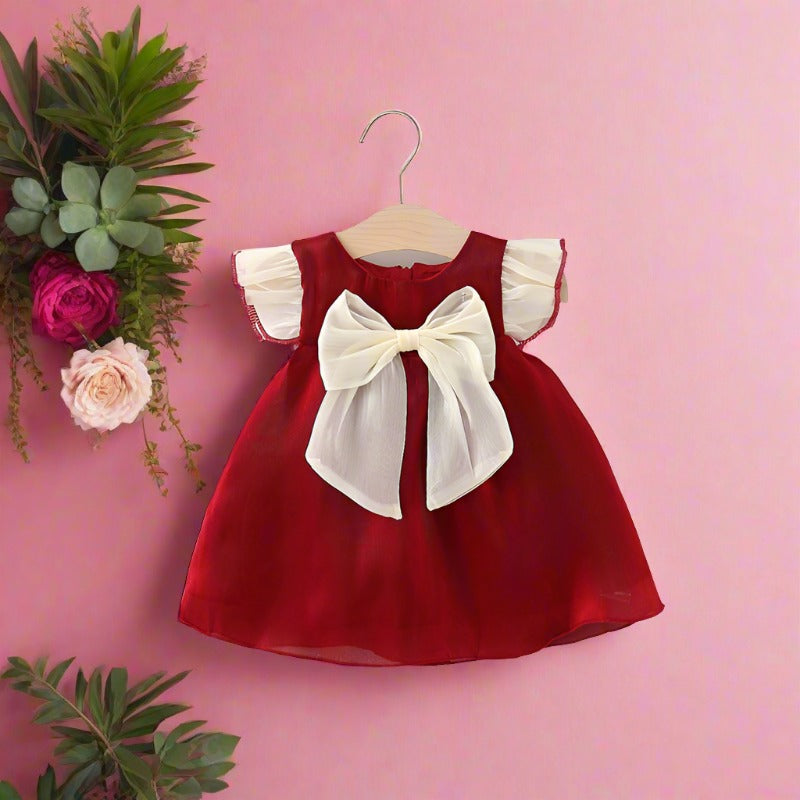Girls Fly Sleeve Dress Polyester Baby Clothes