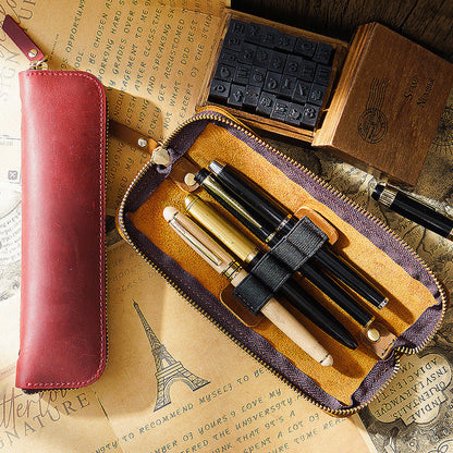 Leather Zipper Zipper Mini Small Portable Simple Pen Bag