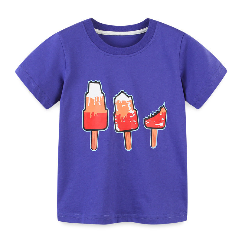 Children's short sleeved cotton cartoon round neck girls' T-shirt