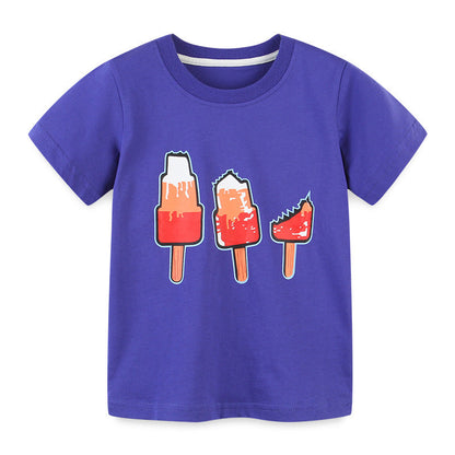 Children's short sleeved cotton cartoon round neck girls' T-shirt