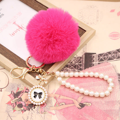 Imitation Rex Rabbit Fur Ball Pearl Chain Bow