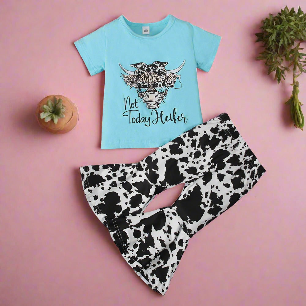 Children's Western Style Short Sleeve Pants Cow Head Suit