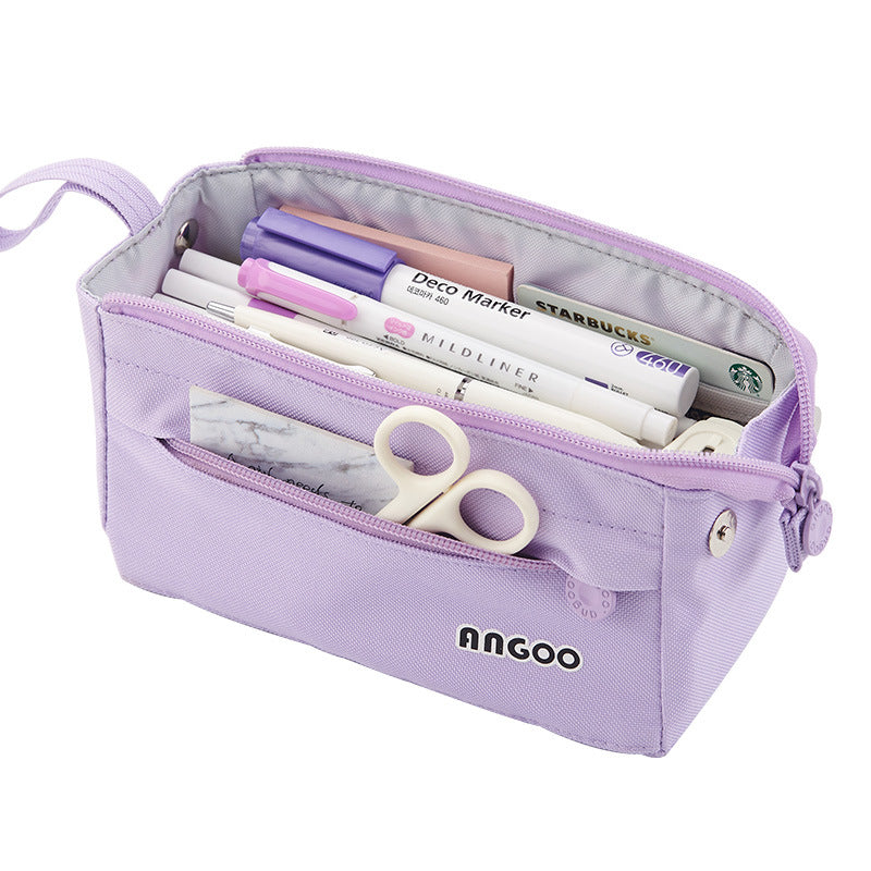 Portable Open Solid Color Canvas Pencil Case