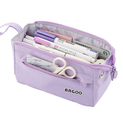 Portable Open Solid Color Canvas Pencil Case