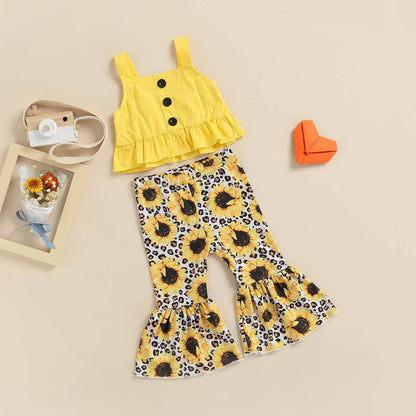 Cotton Children's Camisole Flower Flared Pants Suit