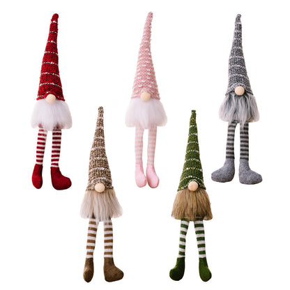 Polyester Christmas Striped Knitted Hat Rudolph Hanging Leg