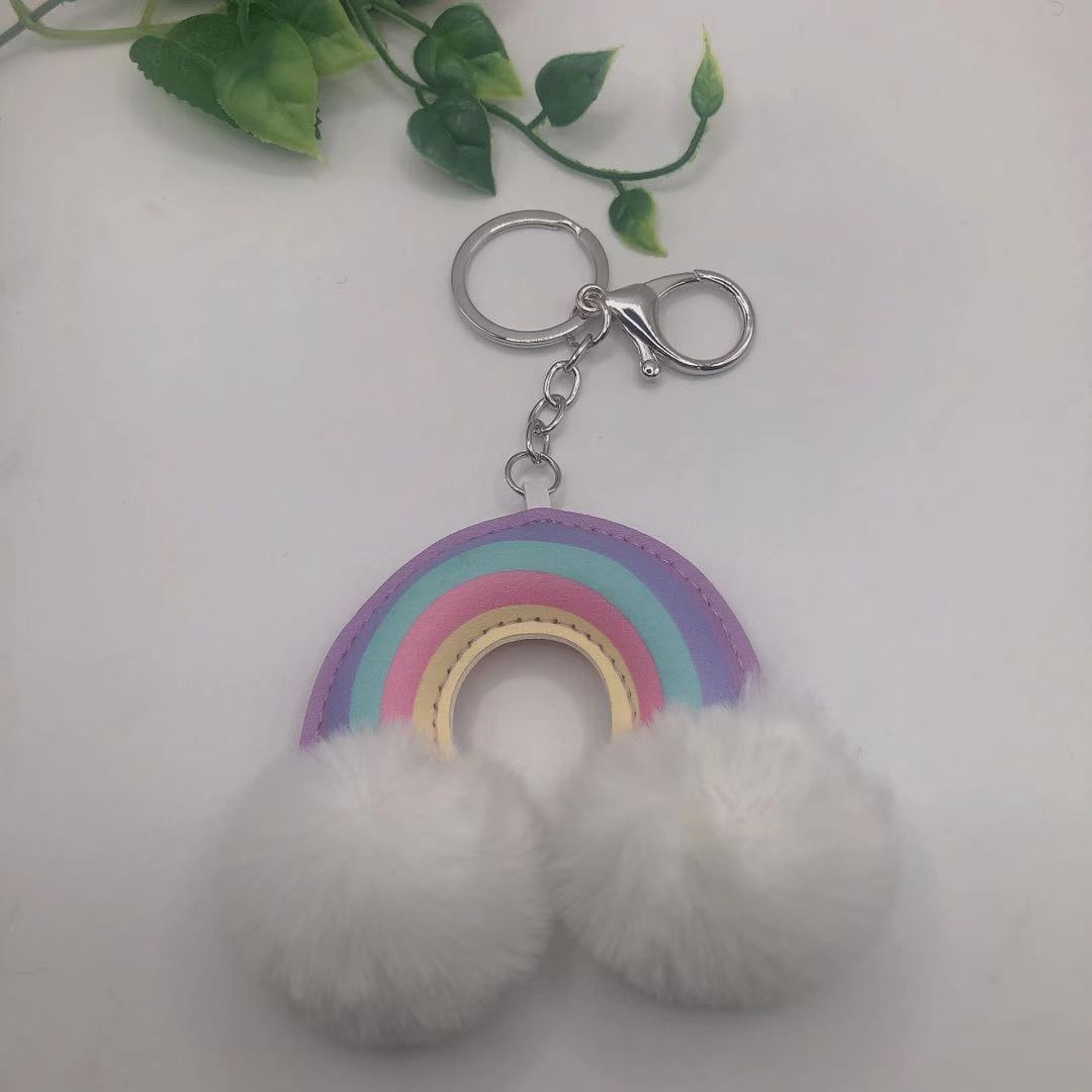 Rainbow PU Plush Keychain