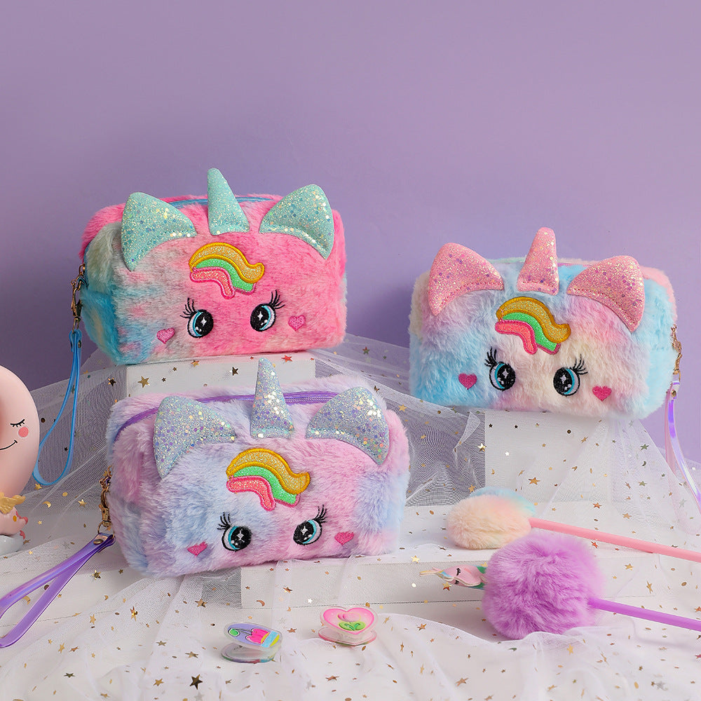 Cartoon Unicorn Big Eyes Plush Student Stationery Pen Bag