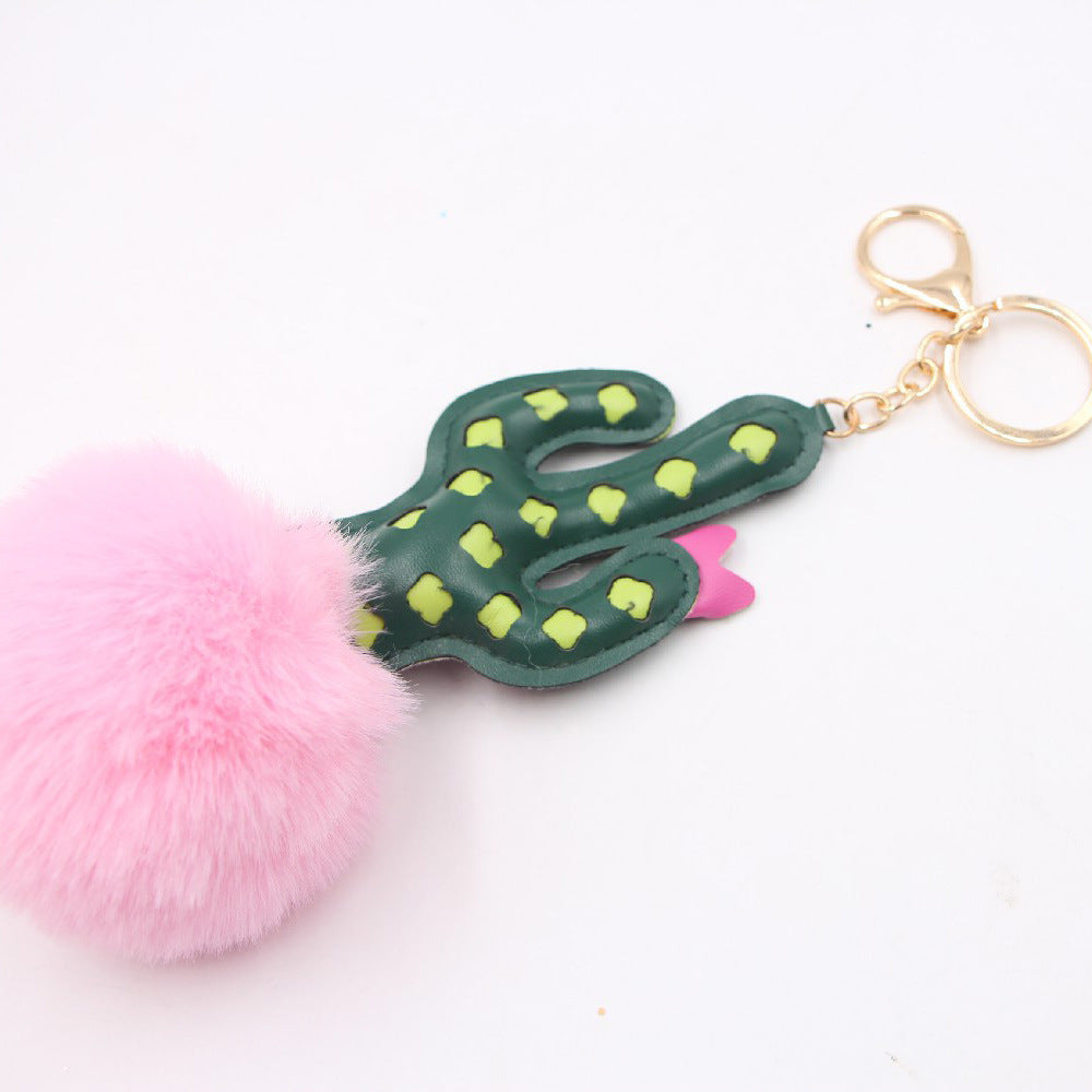 Cactus Alloy Fur Ball Keychain