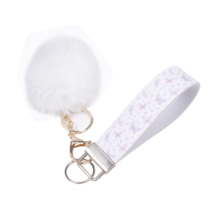 PU Leather Fur Ball Keychain