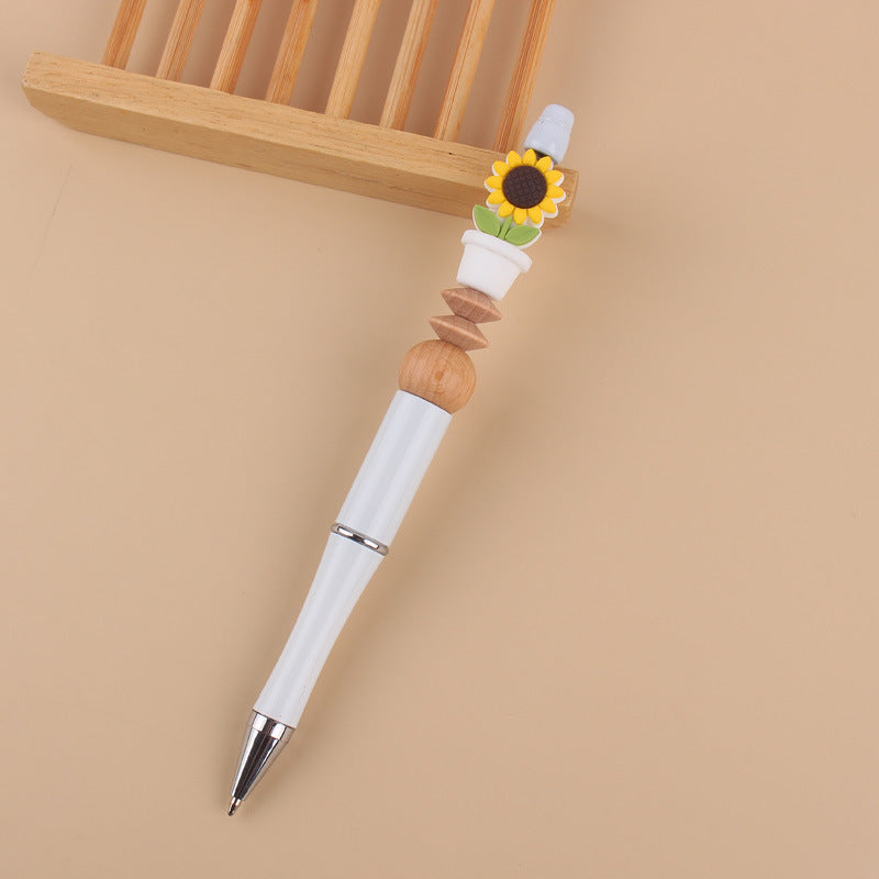 Handmade Beadable Cartoon Sunflower Silicone Wooden Bead