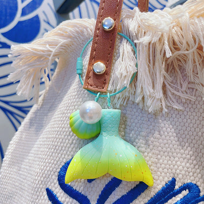 Gradient Pearl Mermaid Tail Resin Keychain Cute Keychain