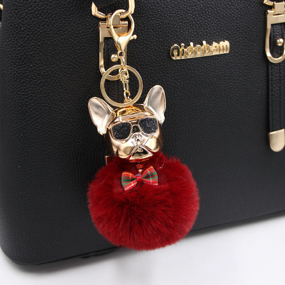 New Creative Sunglasses French Dou Plush Ball Keychain