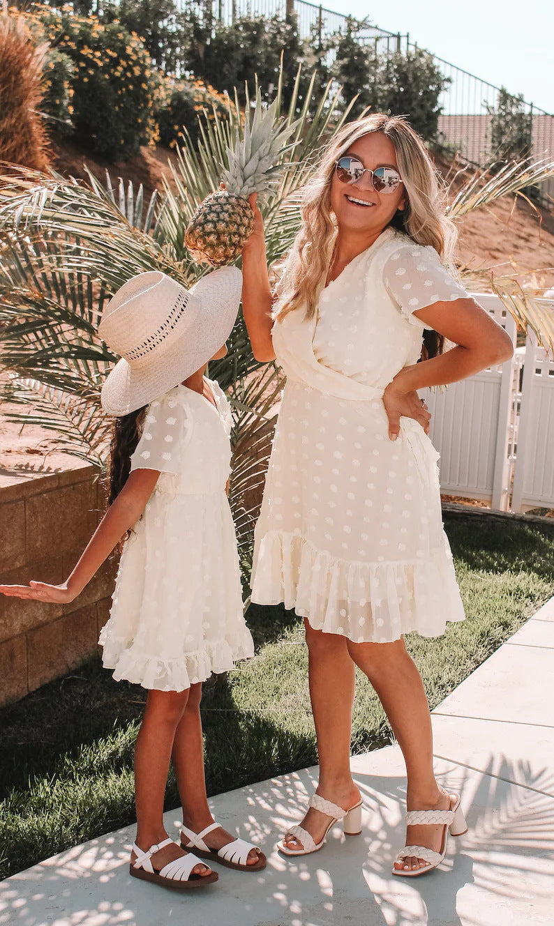 Family Matching Clothes  Dress For Mother Daughter V Neck Short Sleeve