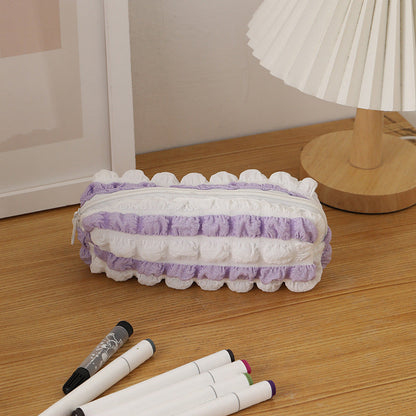 Color Block Striped Large Capacity Pencil Case
