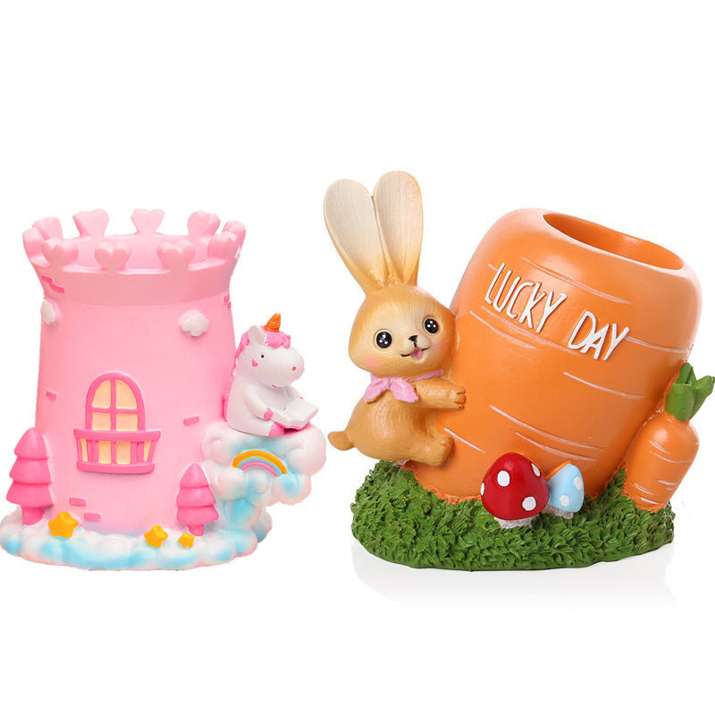Rabbit Carrot Resin Ornament Pen Holders