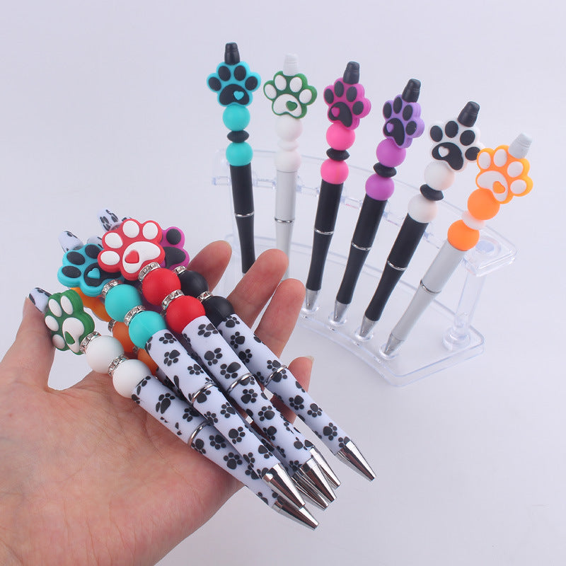 Handmade Bead Pen Cartoon Dog Paw Silicone Ballpoint