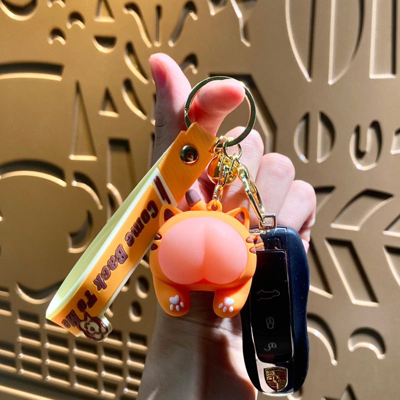 Cartoon Q Elastic Butt Decompression PVC Soft Glue Keychain