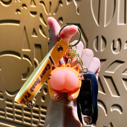 Cartoon Q Elastic Butt Decompression PVC Soft Glue Keychain