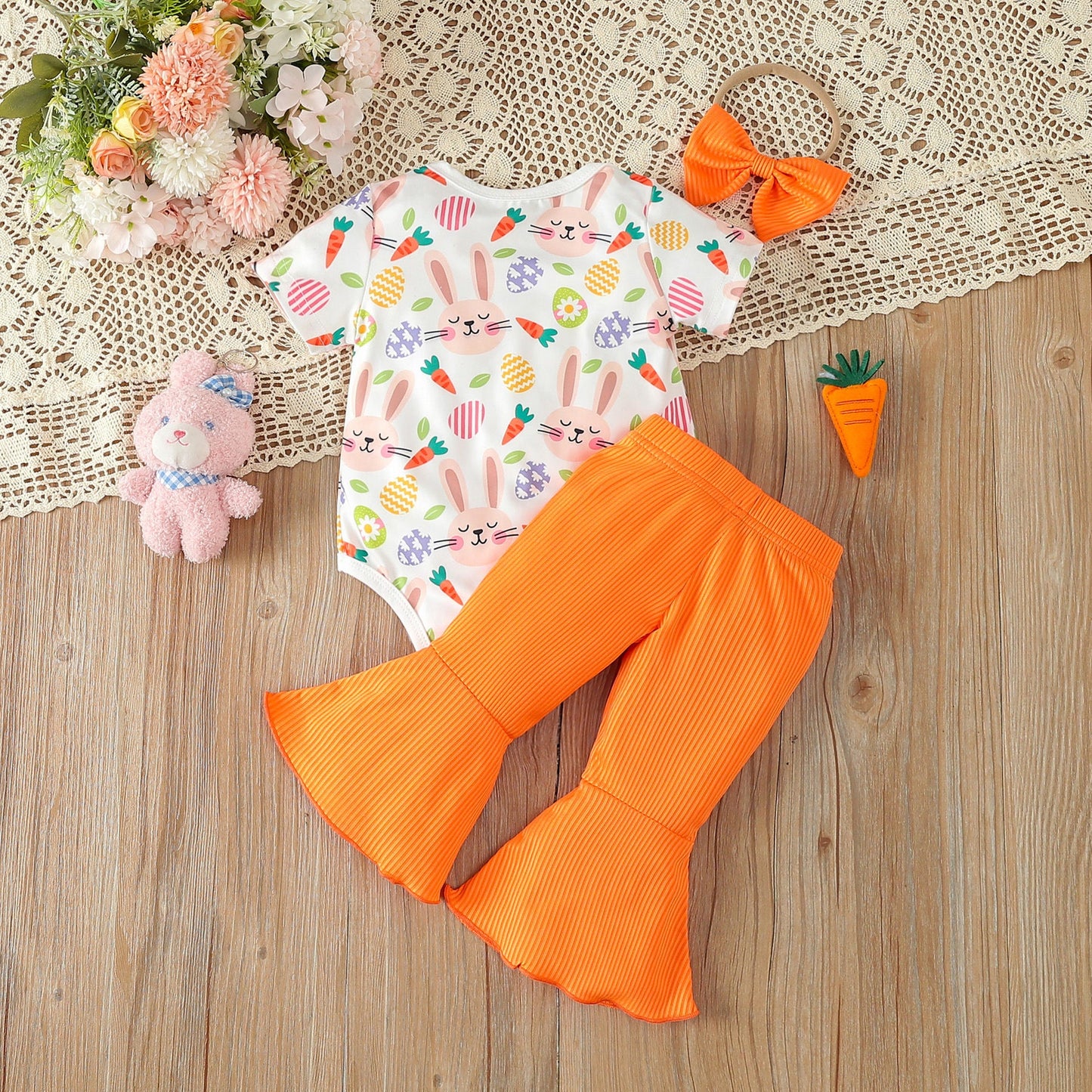 Easter Cotton Bunny Trousers and Hair Tie Three-piece Set