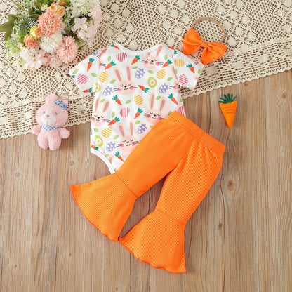 Easter Cotton Bunny Trousers and Hair Tie Three-piece Set