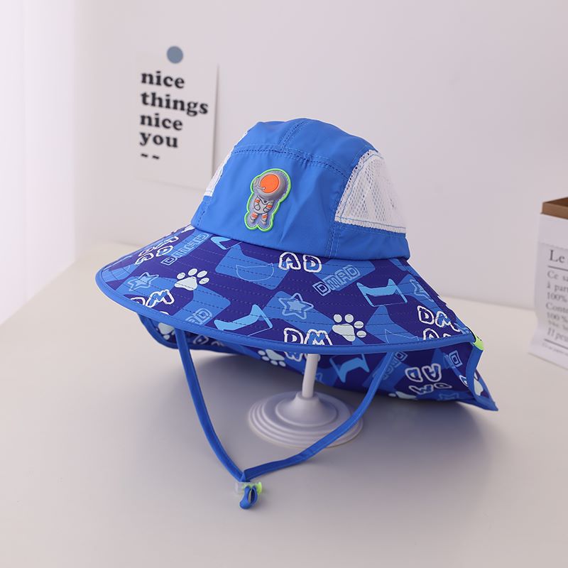 Summer Kids Cotton Big Brim Shawl Bucket Hat