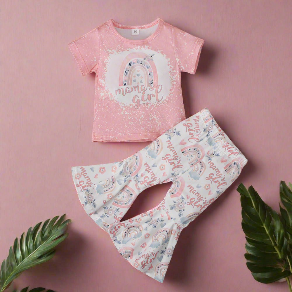 Children's Rainbow Short Sleeve Bell Bottoms Two Piece Set