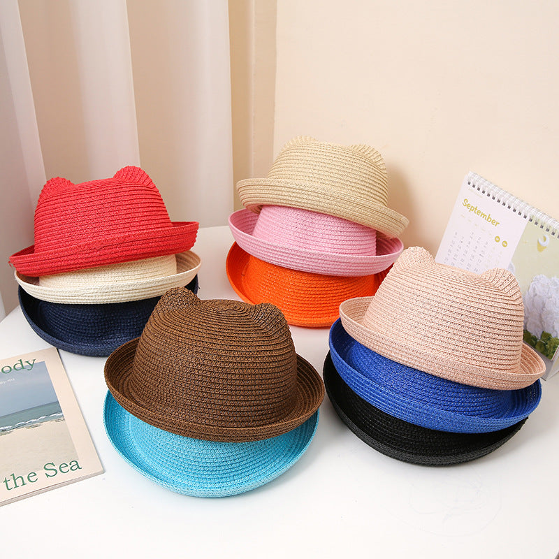 Cute Cartoon Children's Hats Colored Hats Cat Ears Straw Hats