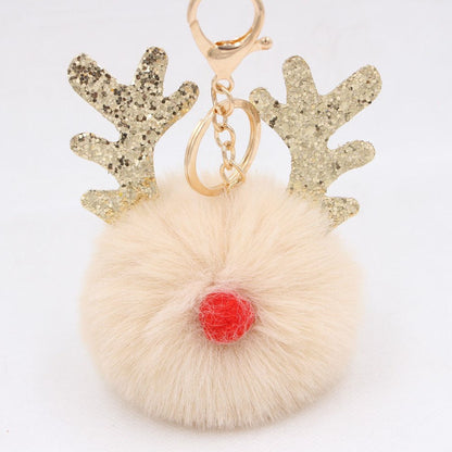 Christmas Antler Plush Ball Keychain