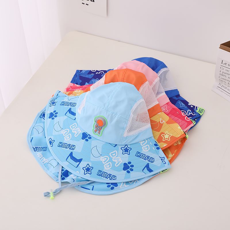 Summer Kids Cotton Big Brim Shawl Bucket Hat