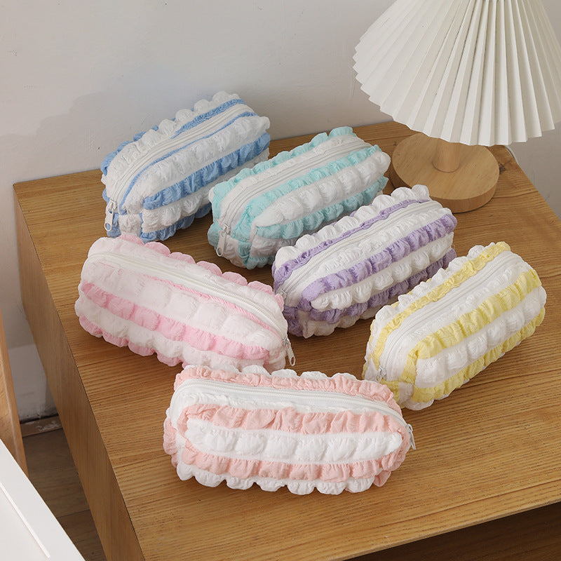 Color Block Striped Large Capacity Pencil Case