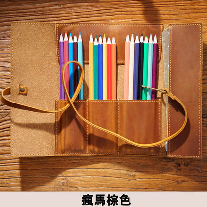 Bidding Cowhide Retro Pen Bag
