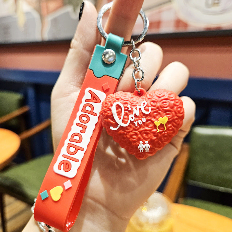 Cartoon Heart PVC Soft Glue Keychains Cute Keychain