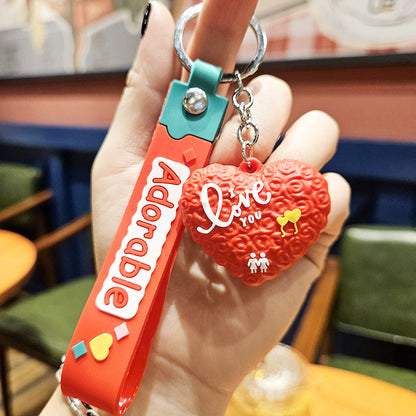 Cartoon Heart PVC Soft Glue Keychains Cute Keychain