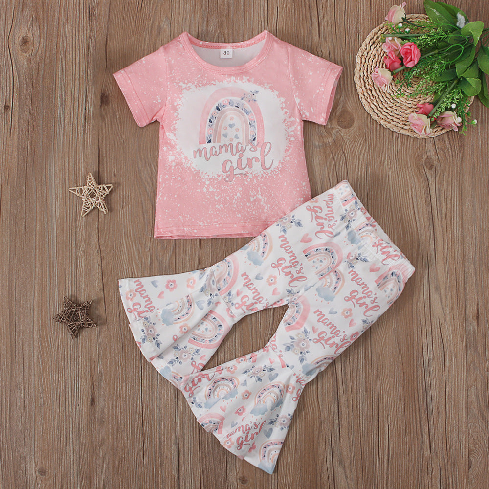 Children's Rainbow Short Sleeve Bell Bottoms Two Piece Set