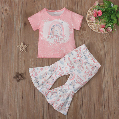 Children's Rainbow Short Sleeve Bell Bottoms Two Piece Set