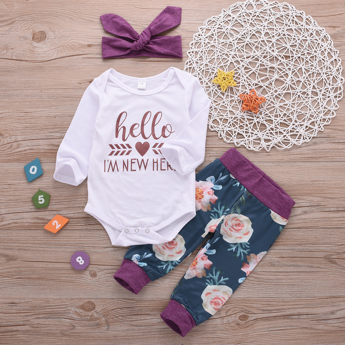 3 Pieces Set Baby Girls Letters Flower Pants And Headwear