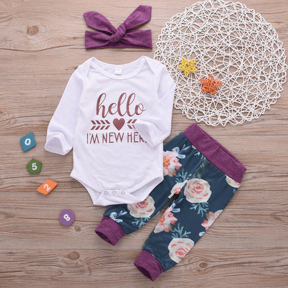 3 Pieces Set Baby Girls Letters Flower Pants And Headwear