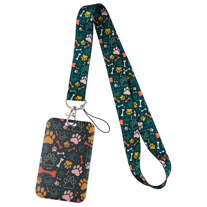Puppy paw print card holder mobile phone lanyard keychain