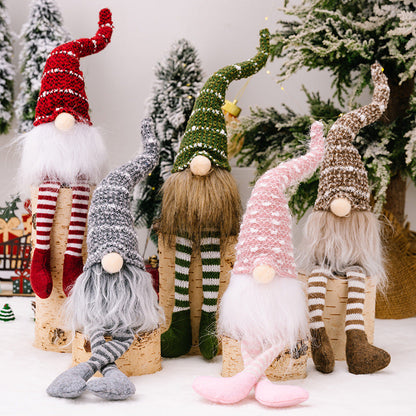 Polyester Christmas Striped Knitted Hat Rudolph Hanging Leg