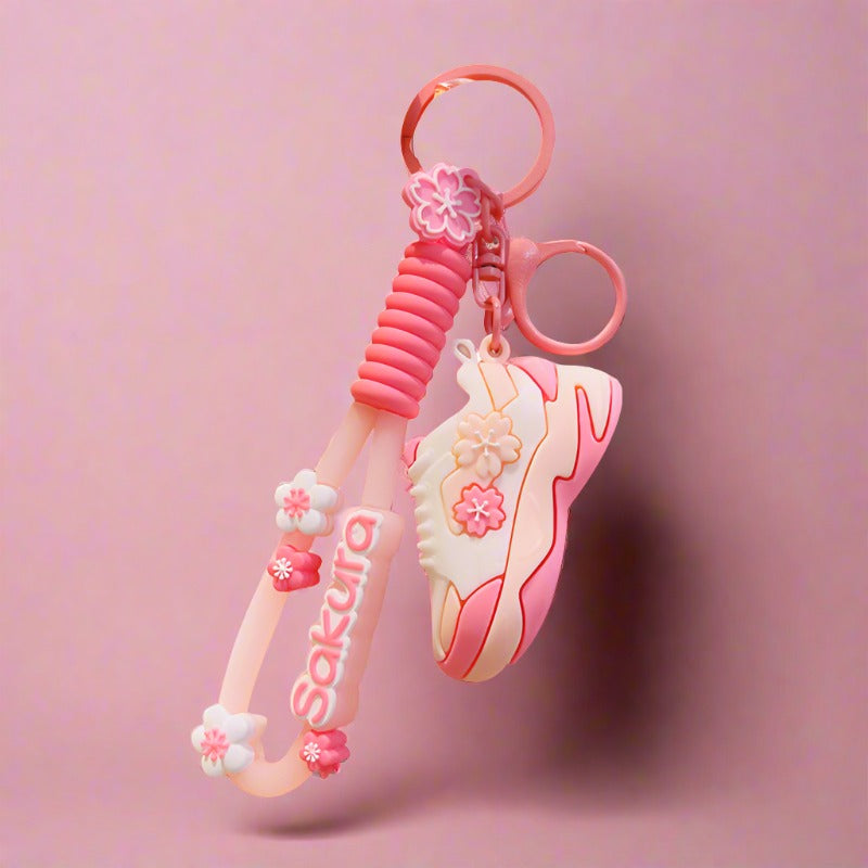 Cartoon Cherry Blossom Rabbit Running Shoes Keychains
