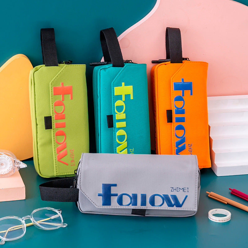 Simple Large Capacity Solid Color Canvas Pencil Case