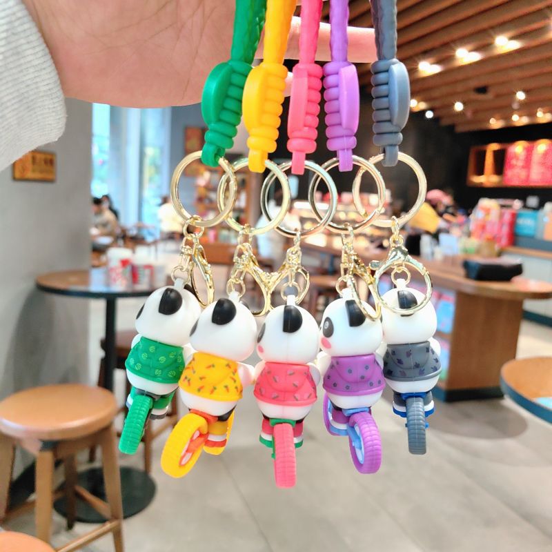 Cartoon Cycling Panda PVC Keychain Cute Keychain