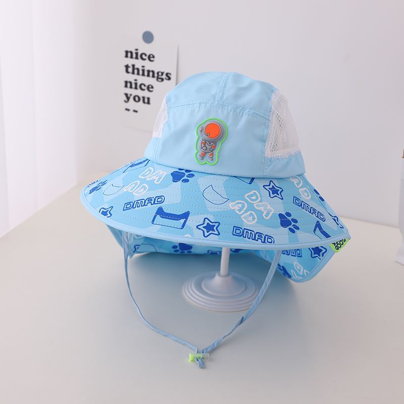 Summer Kids Cotton Big Brim Shawl Bucket Hat